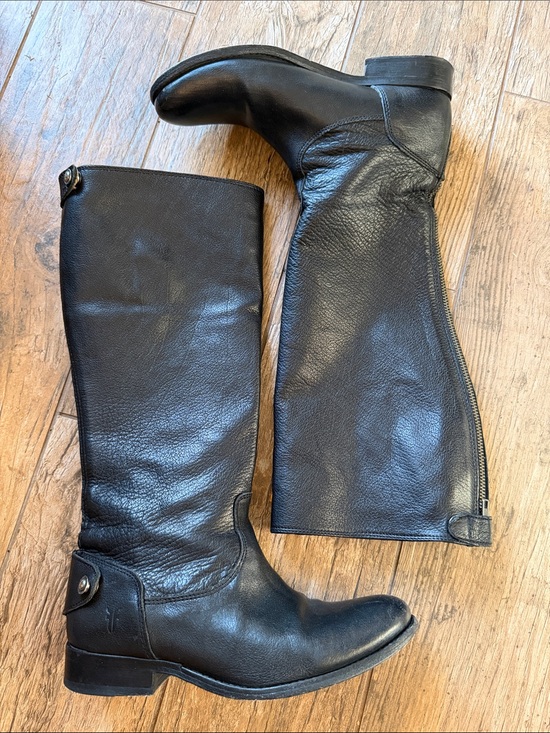 Frye Shoes - Frye Melissa Tall Leather Boots Black Back Zip 6.5